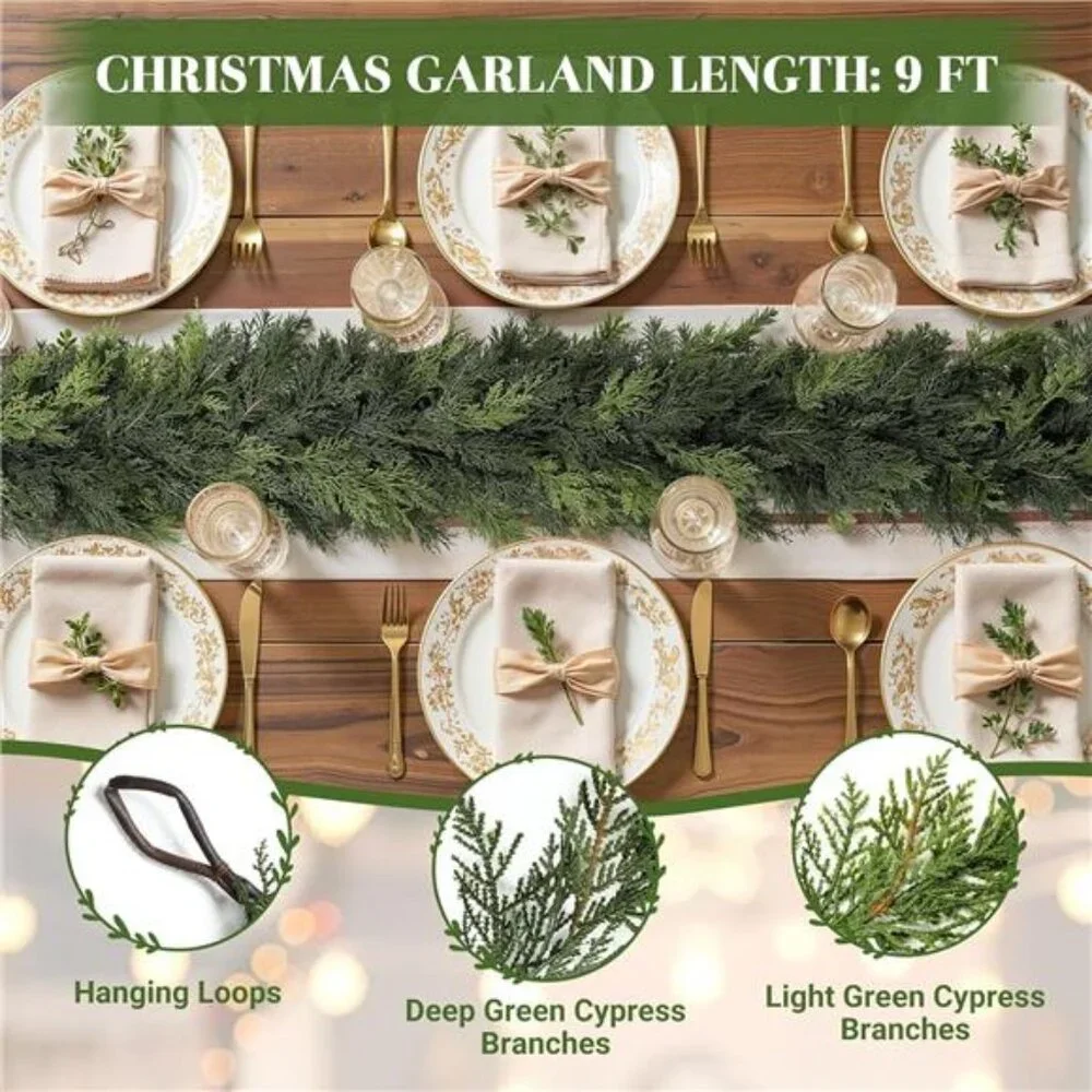 2 Pack 9FT Artificial Christmas Cedar Garland Decoration, Realistic